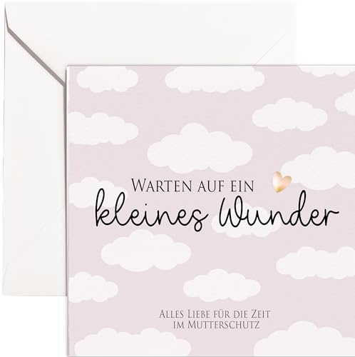 Karte Mutterschutz Wolken Design kleines Wunder süße Karte für werdende Mama Mommy to be rose | Glückwunschkarte Abschied Kollegin Arbeitskolegin mit Umschlag Klappkarte Mutterschutzkarte