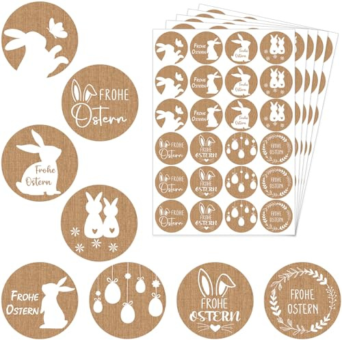 Aufkleber Ostern, 120 Stück 4cm Rund Frohe Ostern Aufkleber Sticker mit Osterhasen, Ostersticker für Umschlag Geschenkbeutel