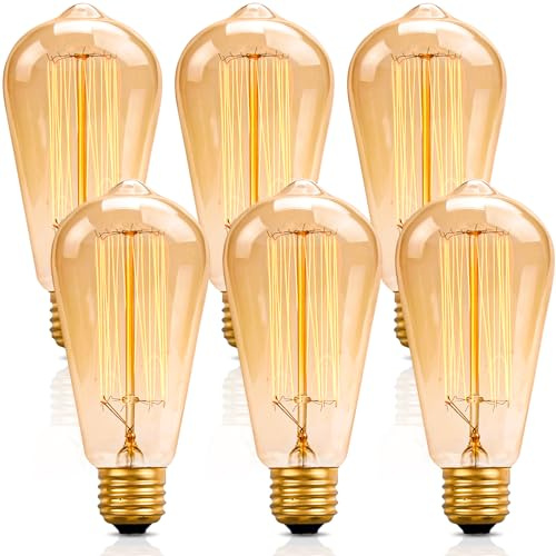 Ledivion Vintage Edison Light Bulb, E27 Screw Bulb Dimmable, 60W Squirrel Cage Filament Bulb, Warm Whtie 2200K, 6 Packs
