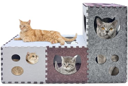 18 Stück Katzentunnel, DIY transformierbare Peekaboo Katzenhöhle, kratzfester Filz-Katzentunnel, Filz-Katzen-Versteckhöhle mit interaktiven Blicklöchern