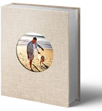 Vienrose Photo Album 4x6 Photos 100 Pockets Linen Cover Slip-in Photo Book with Round Window for Wedding Vacation, Beige