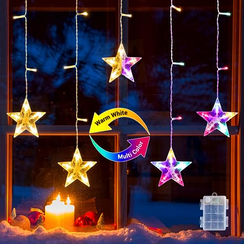 GlobaLink 5 Sterne Fensterdeko mit Batterie Timer Haken 36LED | Weihnachtsdeko IP44 Weihnachtsbeleuchtung Außen Weihnachtslichterkette für Fenster Glas Wand Zimmer (warmweiß&bunt)