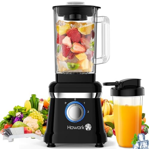 Howork Standmixer Hochleistungsmixer 1200W Mixer Smoothie Maker 1.6L Standmixer Glas, 2 Geschwindigkeitsstufen + Impulsfunktion, 6 Messer aus Edelstah mit 400ml Reisebecher und Bürste (Black)