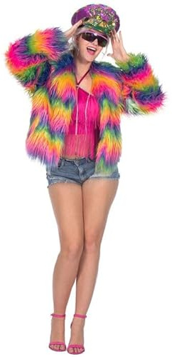 Damen-Kostüm Plüsch-Jacke Rainbow, bunt - Verschiedene Größen