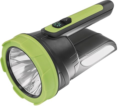 EMOS - Linterna LED recargable - 210 lm, 240 m - 2 fuentes de luz independientes y 4 modos de iluminación - Mango ergonómico - 1 batería de 800 mAh/3,7 V con cable de carga USB-A/C - Para interiores -