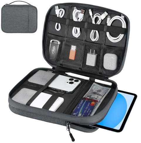 Dadanism Kabeltasche Elektronik Organizer Tasche, Universal Kabel Organizer Tasche Tech Pouch, Doppelschicht Reise Elektronik Zubehör Tasche für 9-11'' Tablets, Kabel, Ladegeräte, Powerbank,Space Grau