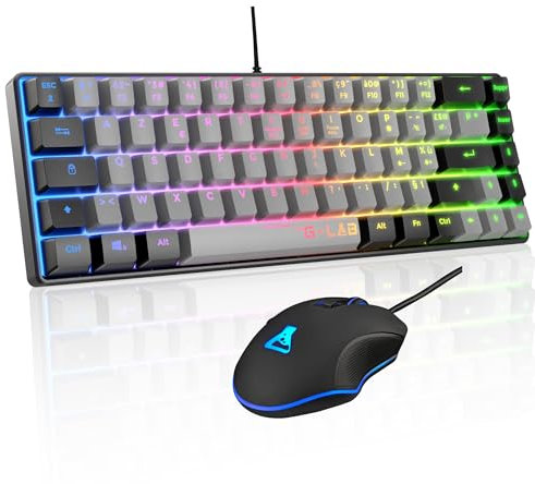 The G-Lab - Combo Hydrogen - Teclado y Raton Gaming, Teclado Gaming 65% con Cable, QWERTY, Formato Compacto + Ratón RGB, 6 Botones, 6400 dpi - Compatible con PC/PS4/PS5/XBOX