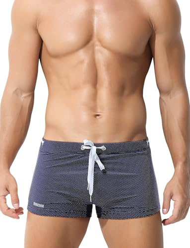 SEAUR Badbyxor herr tajta korta badshorts låg midja sexiga simbyxor lätta tunna boxerkalsonger badtrosa med dragsko vattensport – EU XS-L = etikett. Nej M-XXL, Mörkblå, S