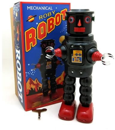 Charmgle MS640 Mechanical Robot 80s' Retro Collection Wind-Up Toys Creative Novelty Gifts Tin Toys Home Decoration Ornament (Black)