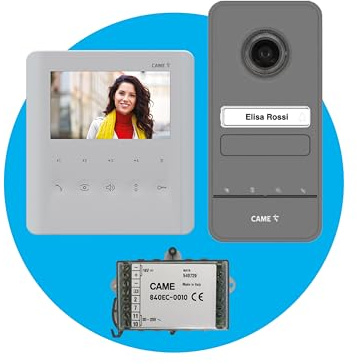 Came Kit videocitofonico monofamiliare include videocitofono PLX V con display LCD da 5” bianco versione per audiolesi, targa esterna LHS V/01 con un pulsante di chiamata e convertitore di tensione