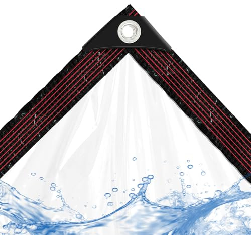 Lona - Transparente - con Ojales, Lona Impermeable 3x4m para protección contra la Lluvia en Balcones/Muebles de jardín, Lona Protectora para Cubierta de cajón de Arena/Piscina