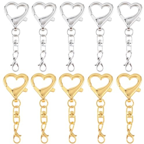 SOFPLATE 20 cierre Giratorio En Forma de Corazón de 2 colores Cierre de Resorte Giratorio de Aleación de Oro Y Plata con Mosquetón de Langosta para Llaveros Accesorios para Hacer Joyas Llaveros Cordon