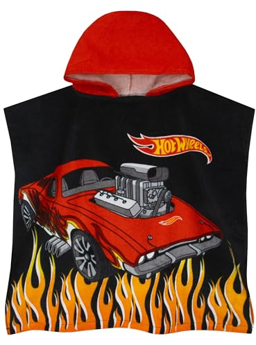 Hot Wheels Towel Poncho, Car Hooded Towel For Kids, Boys Beach Towels And Swimming Towels, One Size, Black