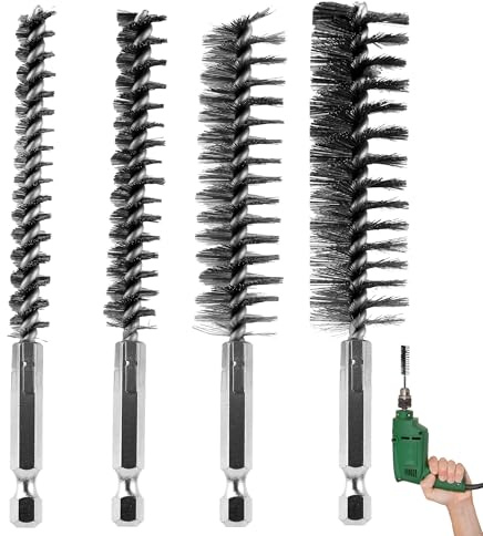 4pcs Stainless Steel Drill Brush Wire for Drill Wire Brush Attachment 8/12/19/22mm with 1/4inch Hex Shank Bore Cleaning Set