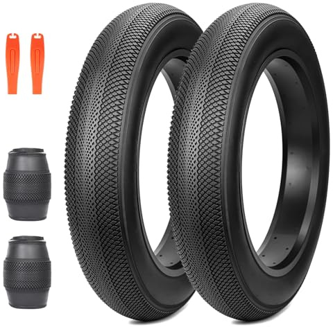 ZUKKA Set med 2 30TPI hopfällbara elcykeldäck, 20 x 4,0 tum, fetcykelkeps, kompatibel med mountainbike, MTB, cykel, racercykel, lera, smuts, offroad