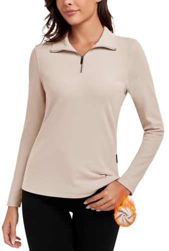 Soneven Thermoshirt Damen Langarm Sport Thermo Oberteil, 1/4 Zip Thermo Pullover Damen Herbst Basic Langarmshirt, Leicht Sportshirt für Tägliches Outfit, Laufen, Training