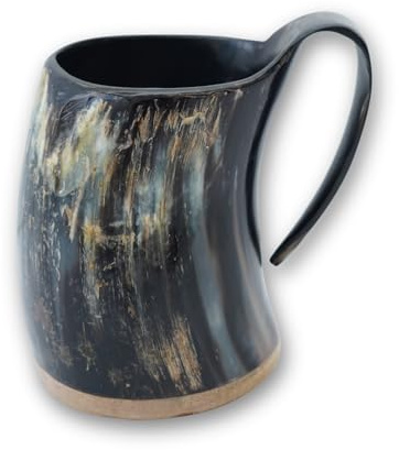 SHARP MEDIEVAL Tasse Viking en corne – Authentique chope faite à la main de 10,2 cm avec finition polie et base robuste – Tasse à bière en corne véritable – 100 % naturelle (petite)