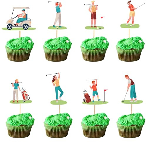Arthsdite 24pcs Golf Cupcake Toppers Golf Carts Cupcake Picks for Golf Sports Player Theme Baby Shower Kids Birthday Party Cake Decorations Supplies