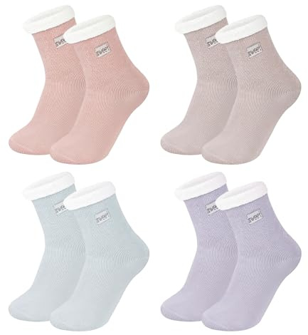FrostyFlair mysiga strumpor, 4 par vintervarma tjocka mysiga strumpor dam 39-42, varma strumpor för kvinnor, gåvor till jul, sängstrumpor, ullstrumpor