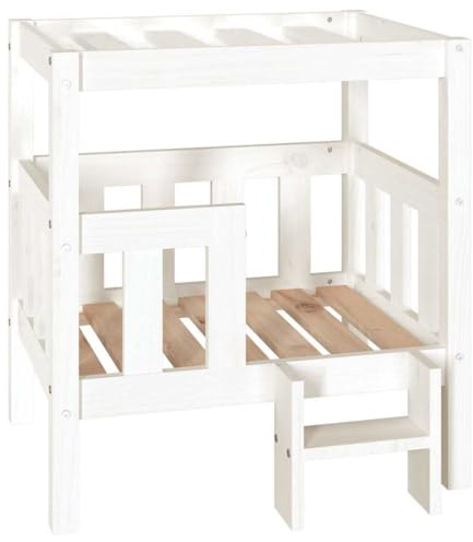 Hundebett aus Holz, Sofakorb für Hunde, Katzen, Haustiere, weiß, 65,5 x 50,5 x 70 cm, Kiefernholz, robust