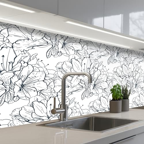 KitchenYeah© Paraschizzi Cucina Adesivo Pannello Parete Paraspruzzi Muro | 80x250 cm - Decorativo Fiori - Modello - Linea