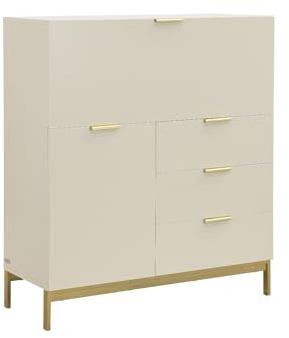 Vente-unique-SekretÃ Â ÂÂ Ã Â ¤r mit 2 TÃ Â ÂÂ Ã Â ¼Ren & 3 Schubladen - MDF & Metall - Beige - Erwin