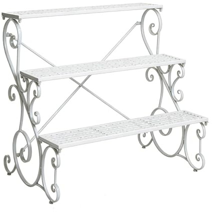 sunbiaouk Supporto per Piante a 3 Livelli, Supporto per vasi di Fiori a Scala, scaffale espositivo per fioriere da Interno, per balconi, Patio, Negozi e Giardini(White,90x60x85CM)