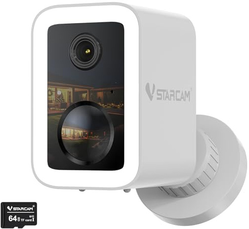 VSTARCAM 2K Wireless Security Camera Outdoor with 64GB Card, Battery Powered, No-Drill Magnetic & Adhesive Mount, Free Cloud Storage, AI Motion Detection, 2.4/5GHz WiFi, Colour Night Vision, IP66