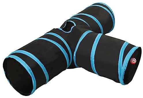 Nqyjm Kattunnel 3-vägs svart och blå 90 cm polyester för små kaniner, valpar, illrar, marsvin