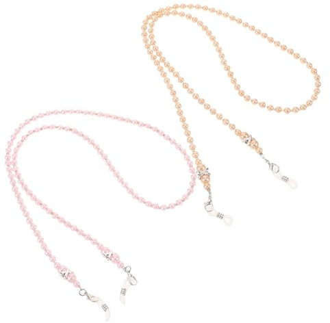 Mikikit 2 St Eleganta Pärlögonkedjor för Kvinnor Modebeaded Glasögonrem med Imitation Pärlor i Brunt och Rosa Stilren och Funktionell Accessoar för Dagligt Bruk och Festliga Tillfällen