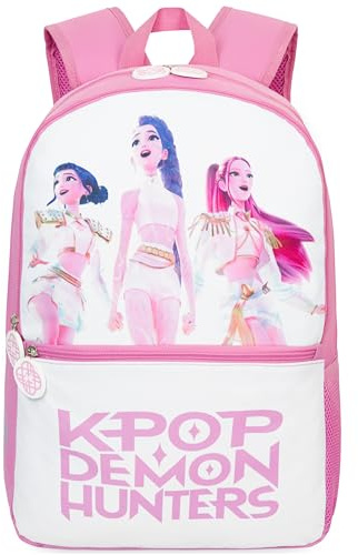 Get Trend Huntrix Kpop Demon Hunters Girls Large Backpack, 46cm School Bag | Adjustable Straps Bookbag, Lightweight Travel Sports Rucksack, School Supplies, Kpop Gifts for Girls (Pink/White)