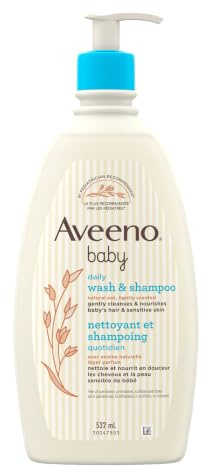 Aveeno Baby Daily Moisture Gentle Body Wash & Shampoo with Oat Extract, 2-in-1 Baby Bath Wash & Hair Shampoo, Tear- & Paraben-Free for Hair & Sensitive Skin, Lightly Scented, 18 fl. oz
