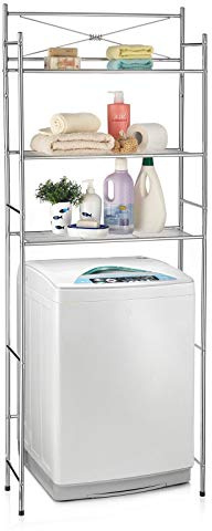 CARO-Möbel Toilettenregal MARSA mit DREI Ablageflächen – Vielseitiges Standregal, WC- und Waschmaschinenregal in Chrom, Perfekt für Waschküche