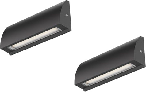 ledscom.de 2 LED Wall Light/Staircase Light SEGIN for Outdoors, IP54, Flat, Downlight, Black matt, Angular, 6.2 W, 566lm, Warm White