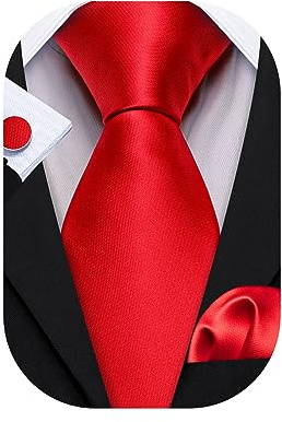 Barry.Wang Men Ties Silk Necktie Set Formal Solid Handkerchief Cufflinks Woven Wedding Business