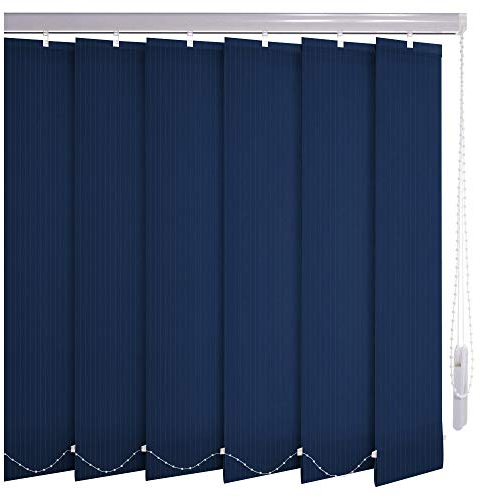 Sonnenschutz-HH® - Lamellenvorhang dunkelblau Leinenoptik mit Streifen lichtdurchlässig - Breite 85 cm x 105 cm Höhe - Lamellenbreite 127mm Vertikaljalousie Vertikalanlage Schiebevorhang