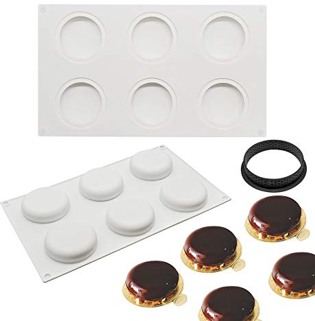 XiaoShenLu Moule à gâteau en Silicone, moules 3D pour Glace Chocolat Pâtisserie Dessert, Outil croustillant en Forme en Plastique, 6 Trous Forme de Cercle Plat
