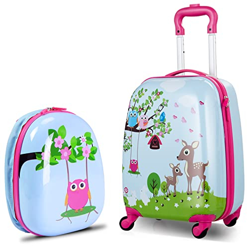 DREAMADE 2 TLG. Kinderkoffer & Rucksack, 16” +12” Kinderkofferset, Kindertrolley Kindergepäck, Handgepäck Reisegepäck Hartschalenkoffer für Kinder (Dschungel, 16 Zoll +12 Zoll)