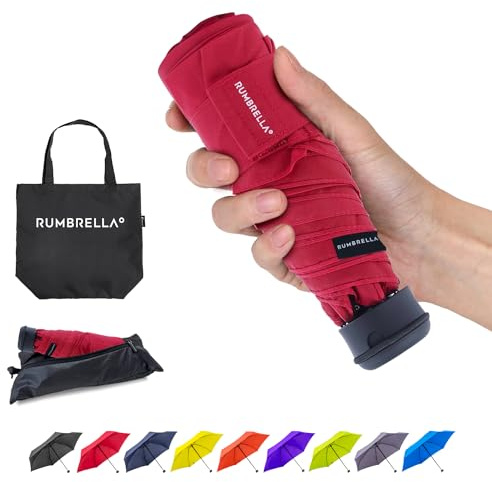 RUMBRELLA 43in Mini Travel Umbrella, UV Pocket Umbrella, Portable Compact Folding Umbrella, Small Light-Weight Waterproof Brolly, Rain and Sun Umbrellas （Red）