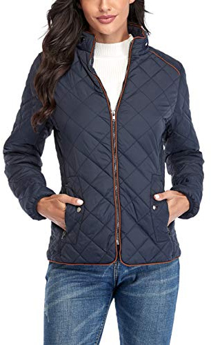 Anienaya Women's Lightweight Quilted Jacket Stand Collar Zip Warm Winter Coat Outwear w 2 Pockets