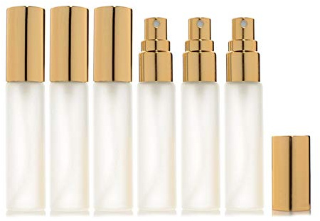Enslz Zerstäuber mit feinem Nebel, 6 Stück, 10 ml, Glasfläschchen, nachfüllbar, Parfüm, leere Duftflaschen, 2 x 3 ml kostenlose Pipette (Gold)
