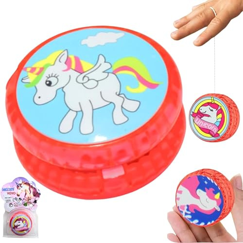 1 x Einhorn-Yoyo in roter Farbe, stabil und stabil mit Jojo-Schnur, tolles Geschenk für Mädchen, Jo-Jo, Kinder und Anfänger, 5,5 cm