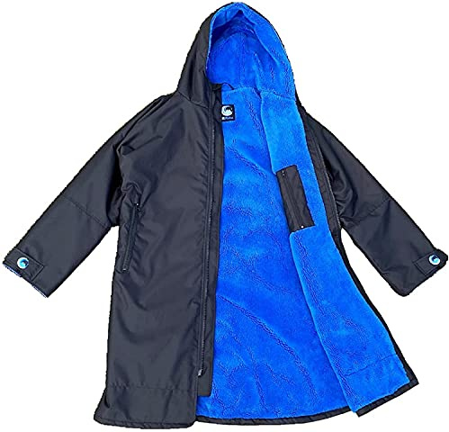Mi Adventure Outdoor Changing Robe - Blue | Kids & Adults Waterproof & Windproof Warm Long Sleeve, Sherpa Fleece & Lined Hood Thermal Robe & Winter Raincoat | Sports, Skiing, Swimming & Surfing | Y/XS