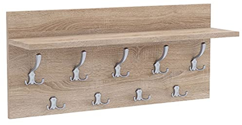 AKKE Wandhaken Garderobenhaken - Kleiderhaken Wandgarderobe Garderobenleiste Mit Ablage - Verti 80 Sonoma/Aluminium