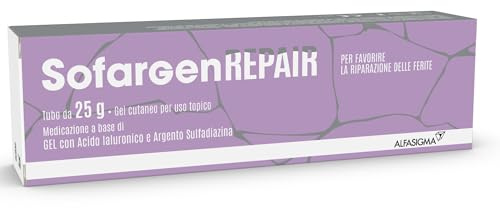 Sofargen Repair, Gel Cutaneo con Acido Ialuronico e Argento Sulfadiazina, Indicato Trattamento Locale di Lesioni Cutanee Quali Abrasioni, Escoriazioni, Tagli, Ferite, Scottature, 25 ml