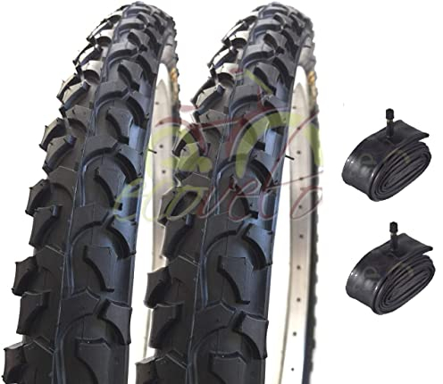 2 neumáticos de 24 x 1,95 (54-507) + cámaras de válvula americana | Neumáticos negros MTB bicicleta Mountain Bike mujer