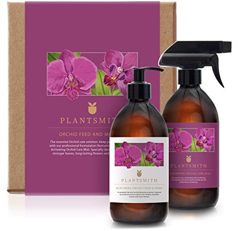 Plantsmith Orchid Feed & Mist Care Gift Set for Indoor Potted Orchid Plants & Flowers, Premium Luxury Collection in Gift Box