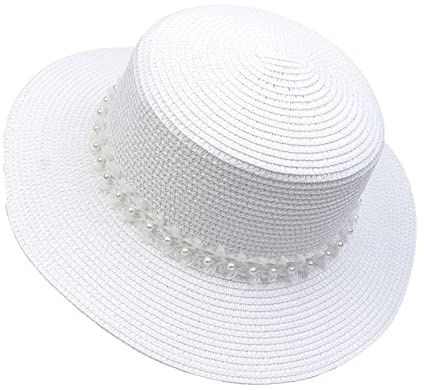 JK Home Pliable Chapeau de Soleil Femme Panama en Paille | Capeline Large Bord avec Ruban Mariage Plage