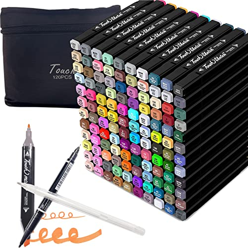 AOMEES 120+4 Farben Filzstifte Set, 2 Sekunde Schnell Trocknende Alkohol Marker Stifte, Meißel & Feine Twin Tip Erwachsene Marker Stifte Set für Manga/Design/Schule