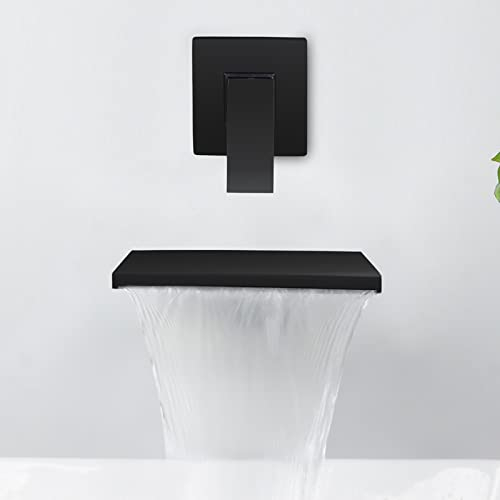 SHANFO Grifo Lavabo Cascada Pared Empotrado Grifería Baño con caño de 20cm Grifería Baño Monomando,Negro 4M3OK